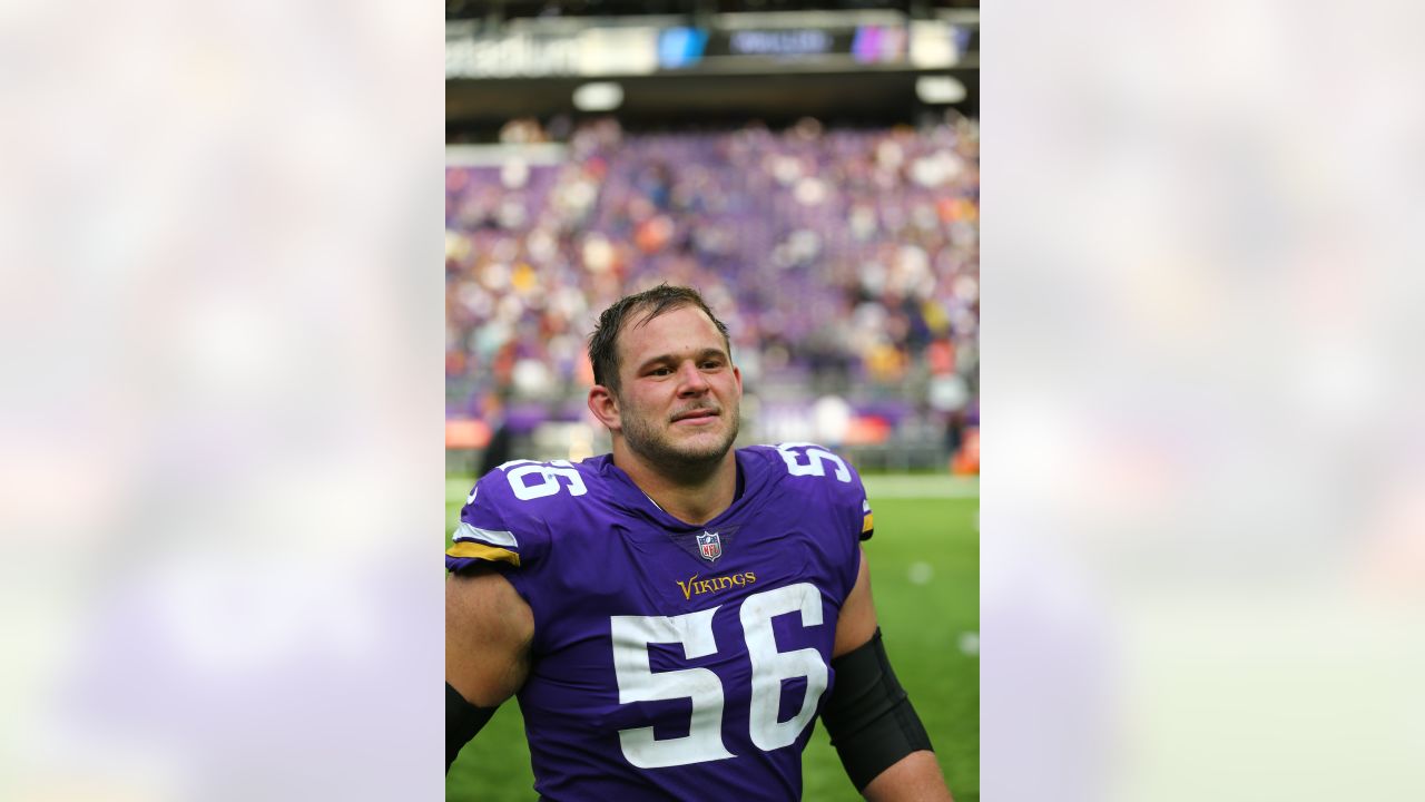 Minnesota Vikings center Garrett Bradbury (56) runs off the field