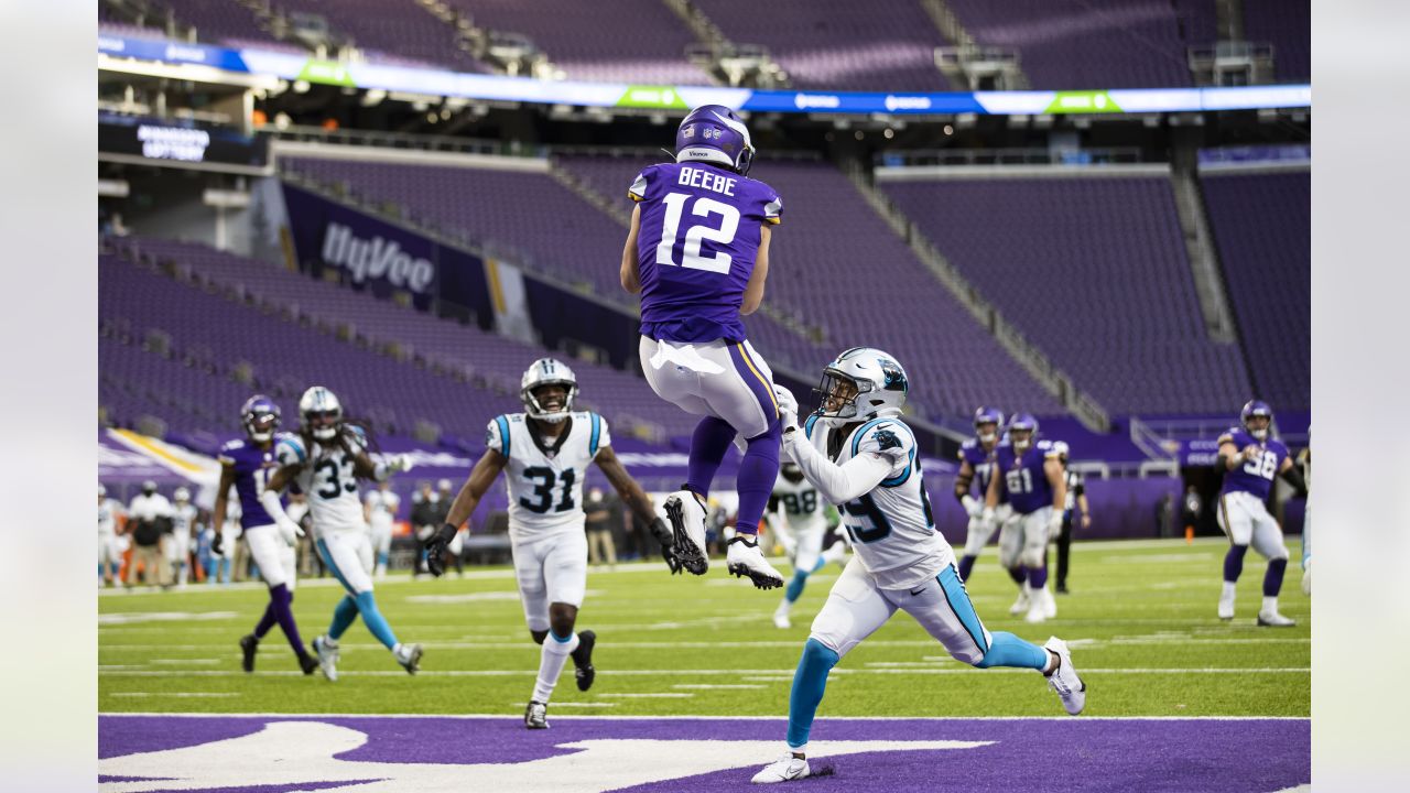 Minnesota Vikings wide receiver Chad Beebe (12) runs up field during the  first half of an