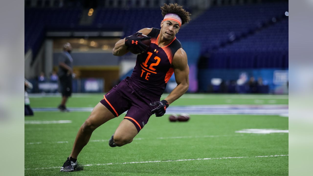 Eastern Michigan defensive lineman Maxx Crosby runs a drill during the NFL  football scouting co …