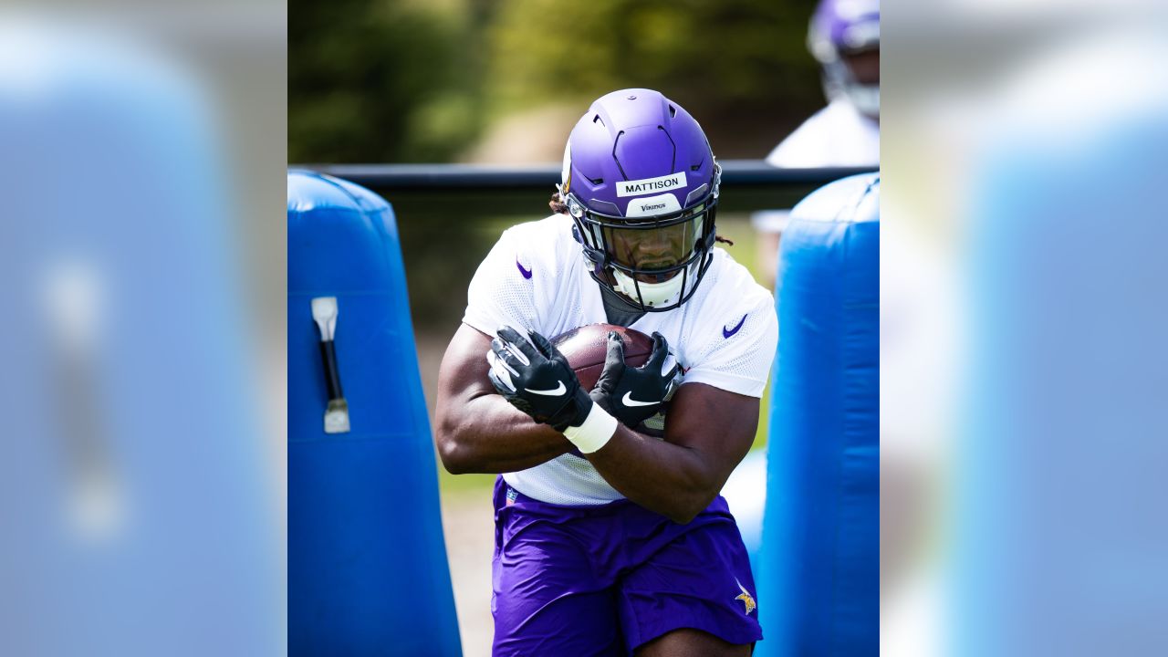 Minnesota Vikings first round draft pick, center Garrett Bradbury,  addresses the media after rookie minicamp workouts at the NFL football  team's complex Friday, May 3, 2019, in Eagan, Minn.Bradbury played for North