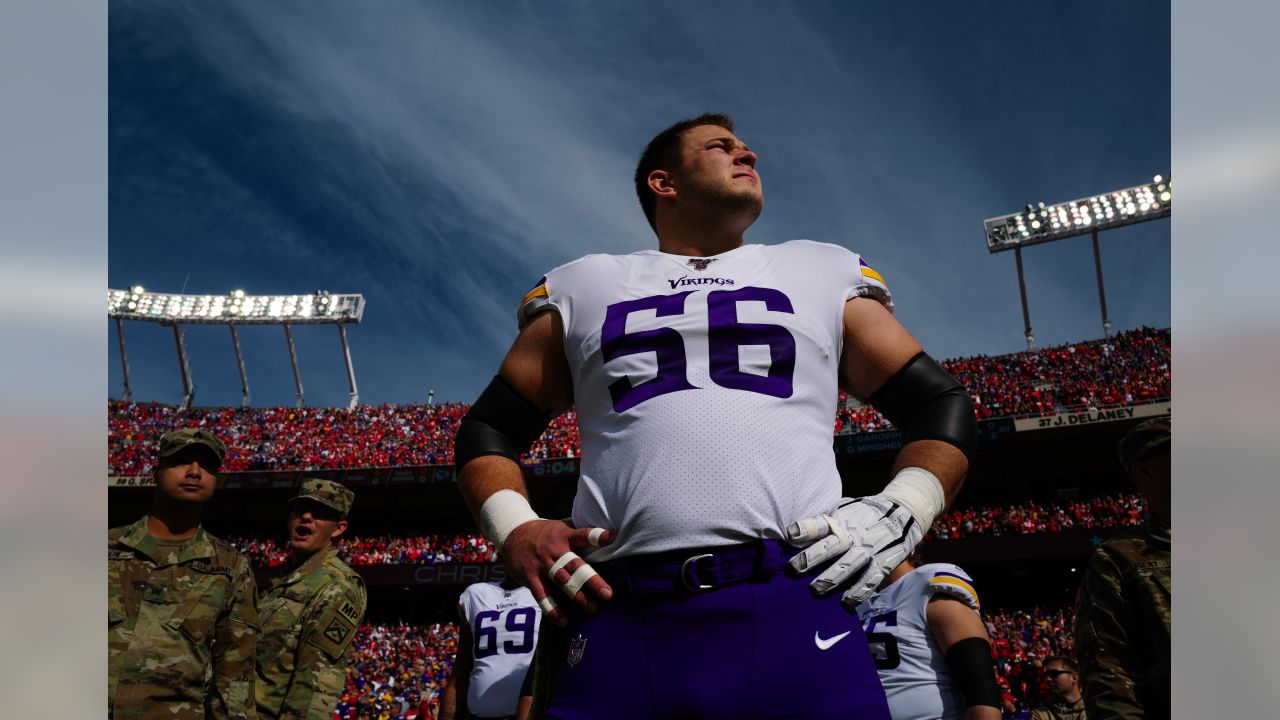 Minnesota Vikings first round draft pick, center Garrett Bradbury,  addresses the media after rookie minicamp workouts at the NFL football  team's complex Friday, May 3, 2019, in Eagan, Minn.Bradbury played for North