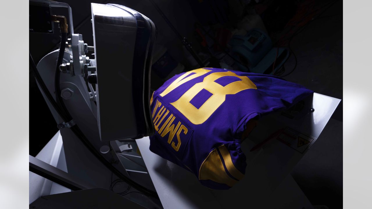 Equipment Staff Prepares Primetime Purple Jerseys for Vikings-Cowboys Game