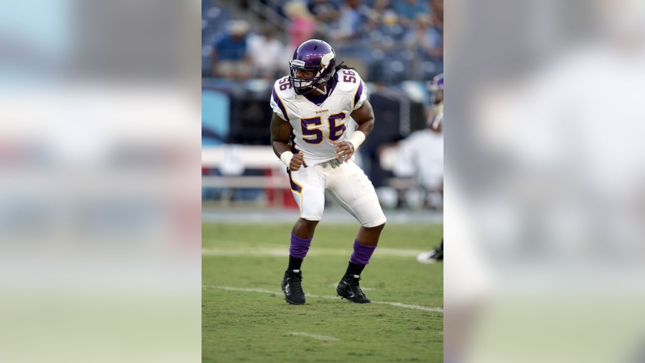 Minnesota Vikings middle linebacker E.J. Henderson is shown during NFL  football training camp Monday, Aug. 3, 2009, in Mankato, Minn. Henderson,  known as much for his quiet disposition as he is for