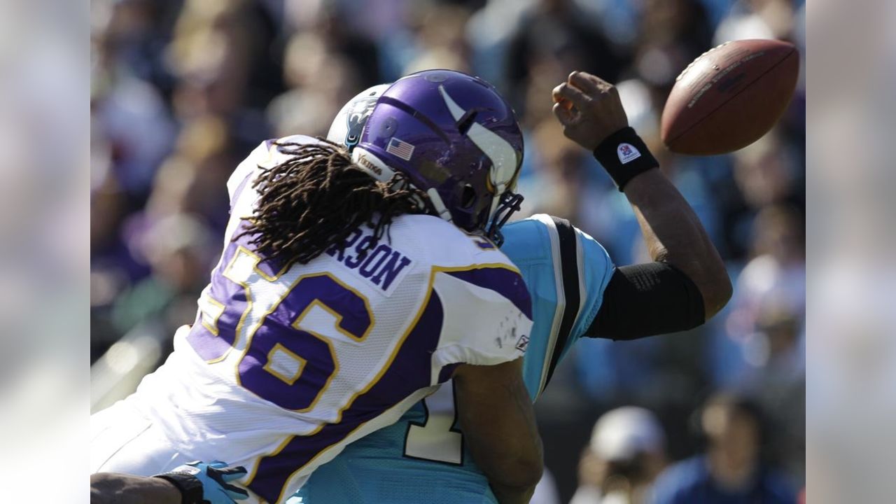 Minnesota Vikings middle linebacker E.J. Henderson is shown during NFL  football training camp Monday, Aug. 3, 2009, in Mankato, Minn. Henderson,  known as much for his quiet disposition as he is for