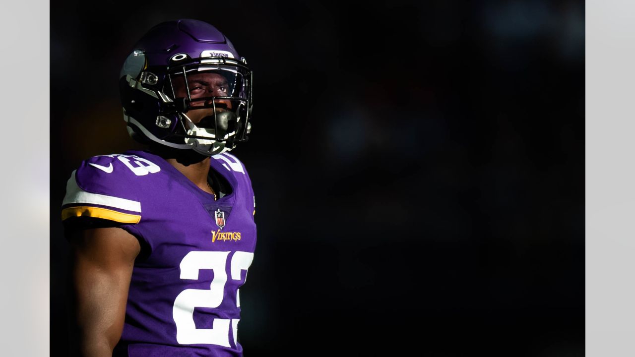 Minnesota Vikings cornerback Andrew Booth Jr. (23) warms up before an NFL  football game against the Miami Dolphins, Sunday, Oct. 16, 2022, in Miami  Gardens, Fla. (AP Photo/Lynne Sladky Stock Photo - Alamy