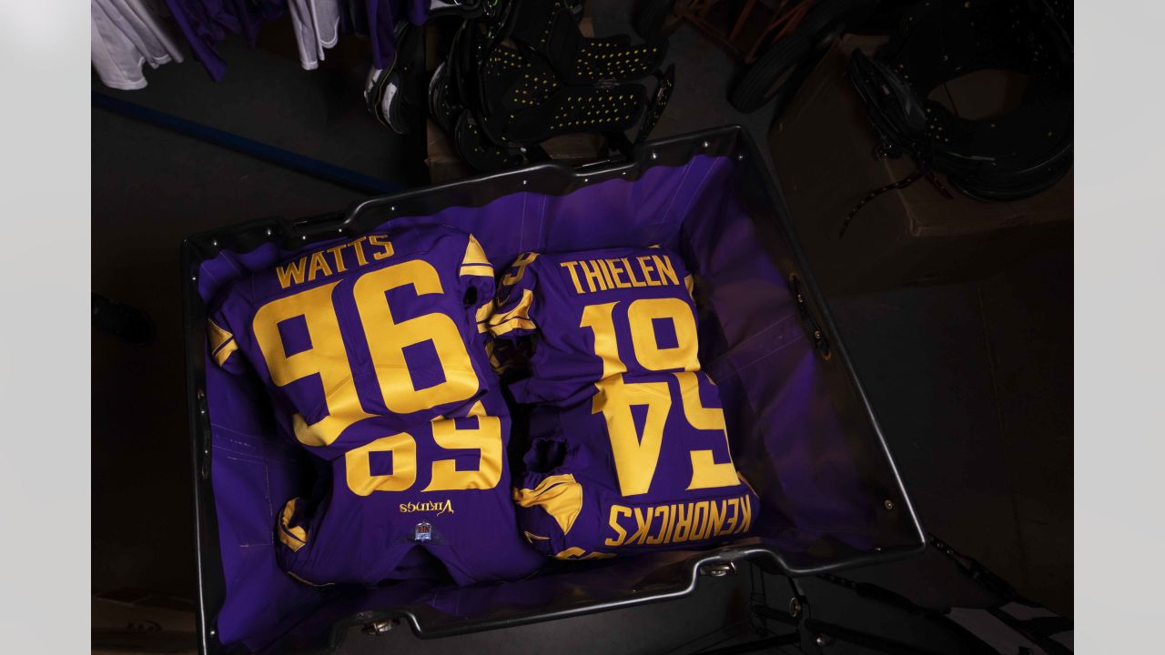 Equipment Staff Prepares Primetime Purple Jerseys for Vikings-Cowboys Game