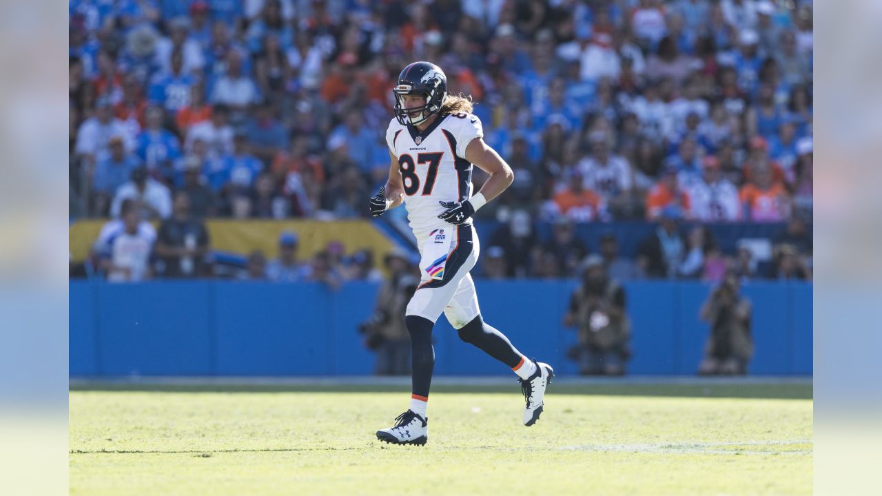 Denver Broncos wide receiver Jordan Taylor (87) dives after the