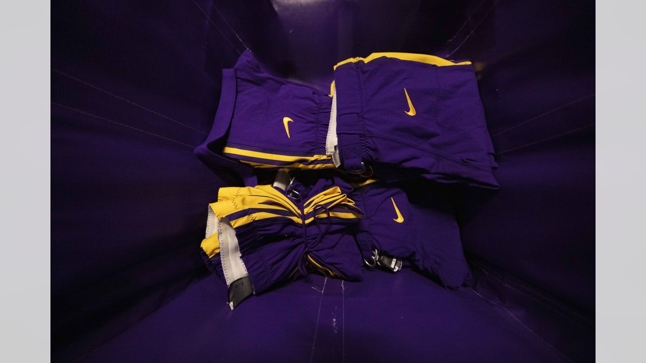 Equipment Staff Prepares Primetime Purple Jerseys for Vikings-Cowboys Game