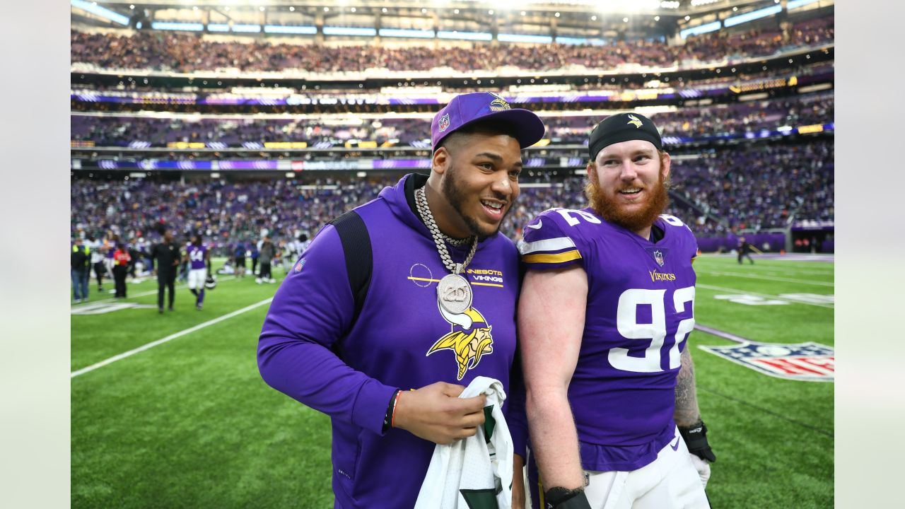 Minnesota Vikings defensive lineman Esezi Otomewo prepares for drills  before an NFL football practice Saturday, July 29, 2023, in Eagan, Minn.  (AP Photo/Bruce Kluckhohn Stock Photo - Alamy