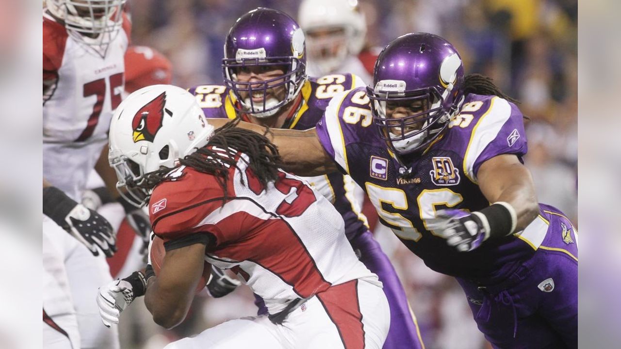 Minnesota Vikings middle linebacker E.J. Henderson is shown during NFL  football training camp Monday, Aug. 3, 2009, in Mankato, Minn. Henderson,  known as much for his quiet disposition as he is for