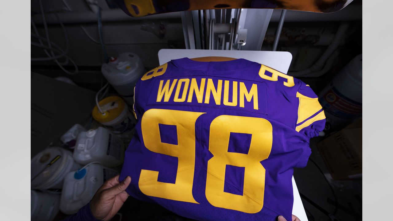 Equipment Staff Prepares Primetime Purple Jerseys for Vikings-Cowboys Game