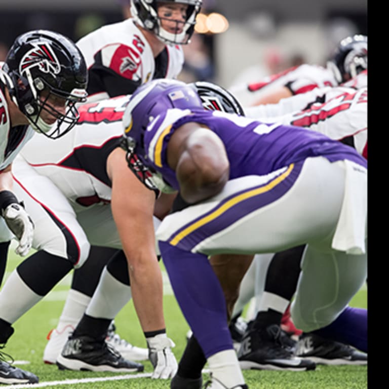 Atlanta Falcons offensive tackle Barry Wesley (69) works during