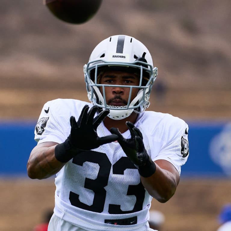 Las Vegas Raiders safety Roderic Teamer (33) heads to the field