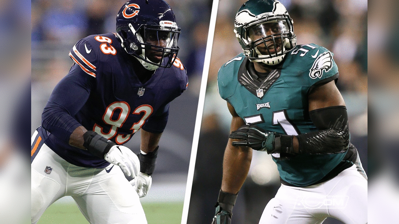 Sam Acho (Bears OLB) and brother Emmanuel (Browns, Eagles OLB).
Photo credit: Scott Boehm / Damian Strohmeyer / AP Images