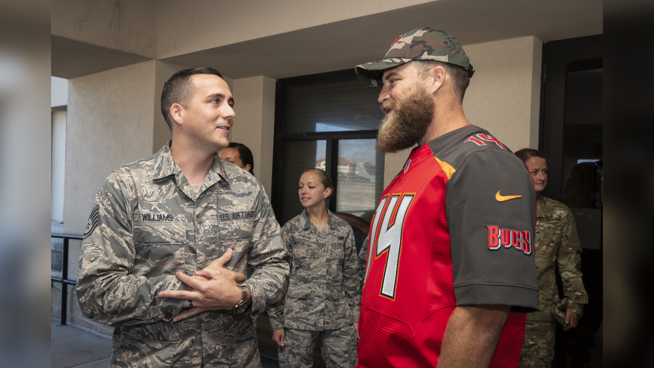 TAMPA, FL - OCTOBER 30, 2018 - Quarterback Ryan Fitzpatrick #14 during the visit to MacDill Air Force Base in Tampa, FL. Photo By Kyle Zedaker/Tampa Bay Buccaneers