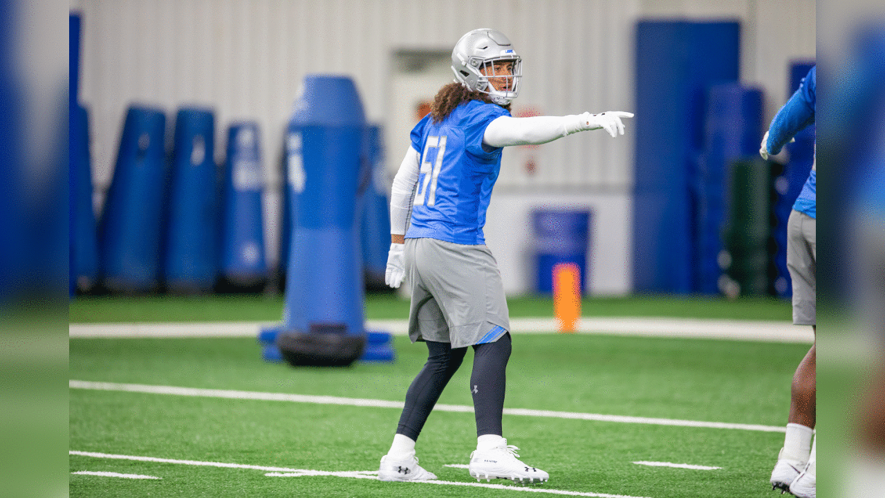Detroit Lions linebacker Jahlani Tavai (51) during Day 1 of rookie minicamp on Friday, May 10, 2019 in Allen Park, Mich. (Detroit Lions via AP)