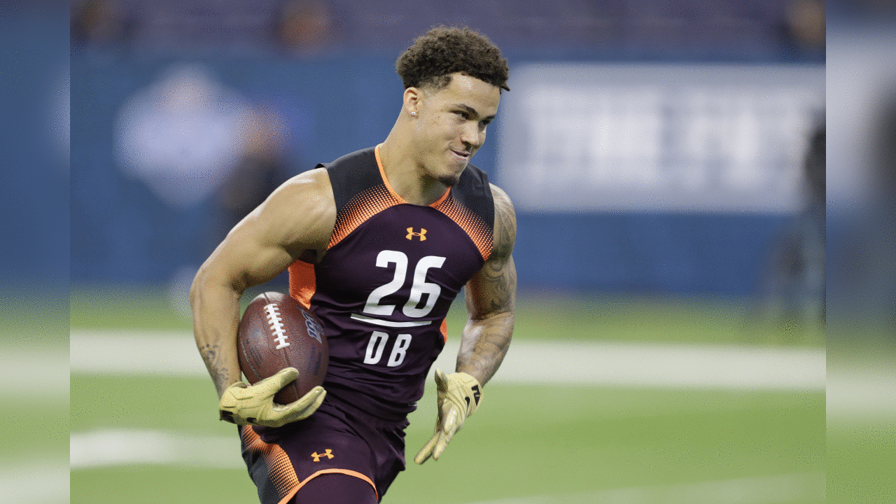 Washington defensive back Byron Murphy runs a drill during the NFL football scouting combine, Monday, March 4, 2019, in Indianapolis. (AP Photo/Darron Cummings)