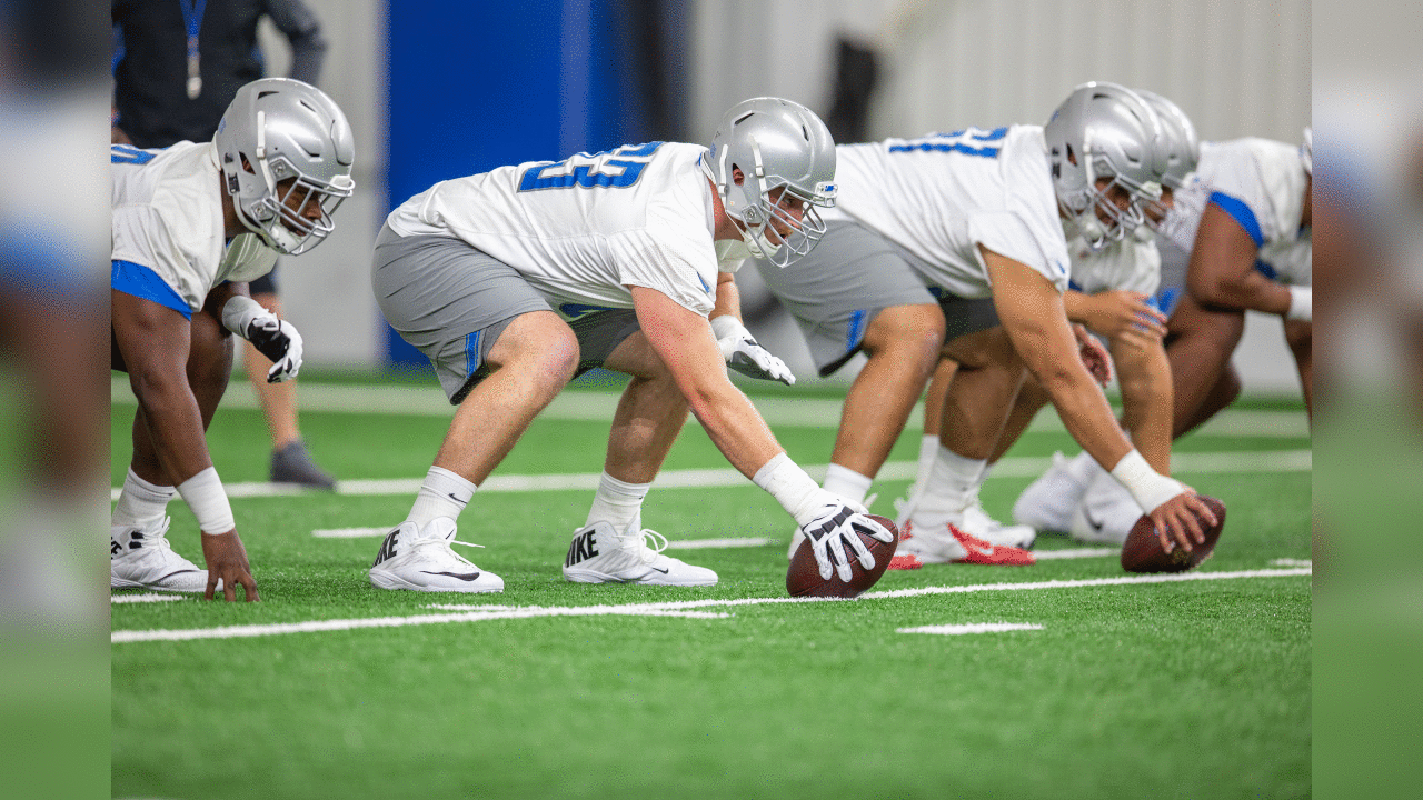 Detroit Lions guard Beau Benzschawel (63) during Day 1 of rookie minicamp on Friday, May 10, 2019 in Allen Park, Mich. (Detroit Lions via AP)