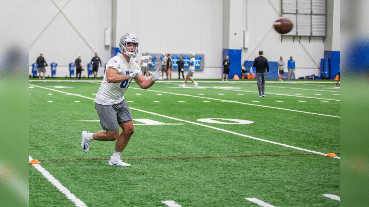 Detroit Lions tight end Nate Becker (87) during Day 1 of rookie minicamp on Friday, May 10, 2019 in Allen Park, Mich. (Detroit Lions via AP)