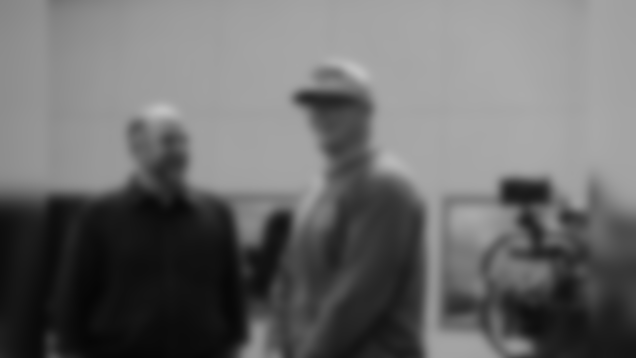 T Mike McGlinchey and Offensive Line coach John Benton