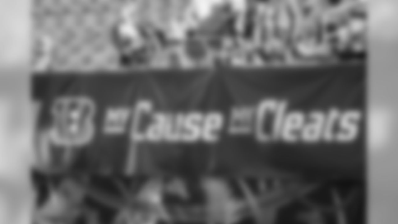 A My Cause My Cleats banner is displayed before an NFL football game between the Cincinnati Bengals and the Denver Broncos, Sunday, Dec. 2, 2018, in Cincinnati. (AP Photo/Frank Victores)
