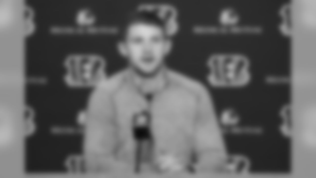 Cincinnati Bengals quarterback Jeff Driskel speaks to reporters during a news conference after an NFL football game against the Denver Broncos, Sunday, Dec. 2, 2018, in Cincinnati. (AP Photo/Gary Landers)