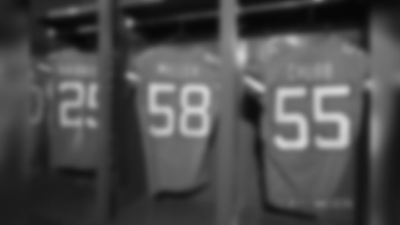A close-up look at the Broncos' Color Rush jerseys during a photoshoot on November 20, 2018.