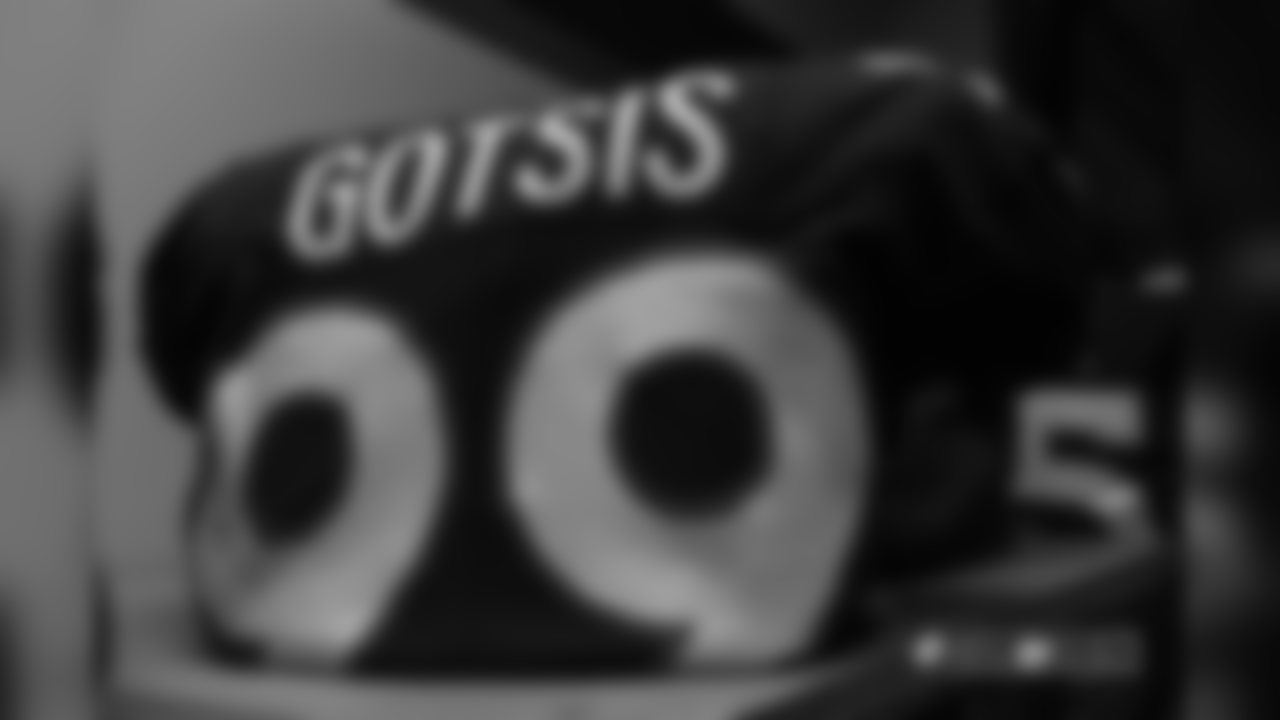 Adam Gotsis' jersey in the locker room before the Broncos' Week 15 game against the Cleveland Browns at Broncos Stadium at Mile High on December 15, 2018.