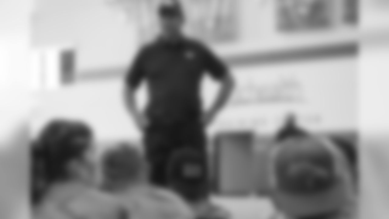 At USAA's Salute to Service NFL Boot Camp in the Pat Bowlen Fieldhouse at UCHealth Training Center on August 21, 2018. Fifty-five active duty military members took part in the physical challenges and then proceeded to watch practice and meet players afterward.