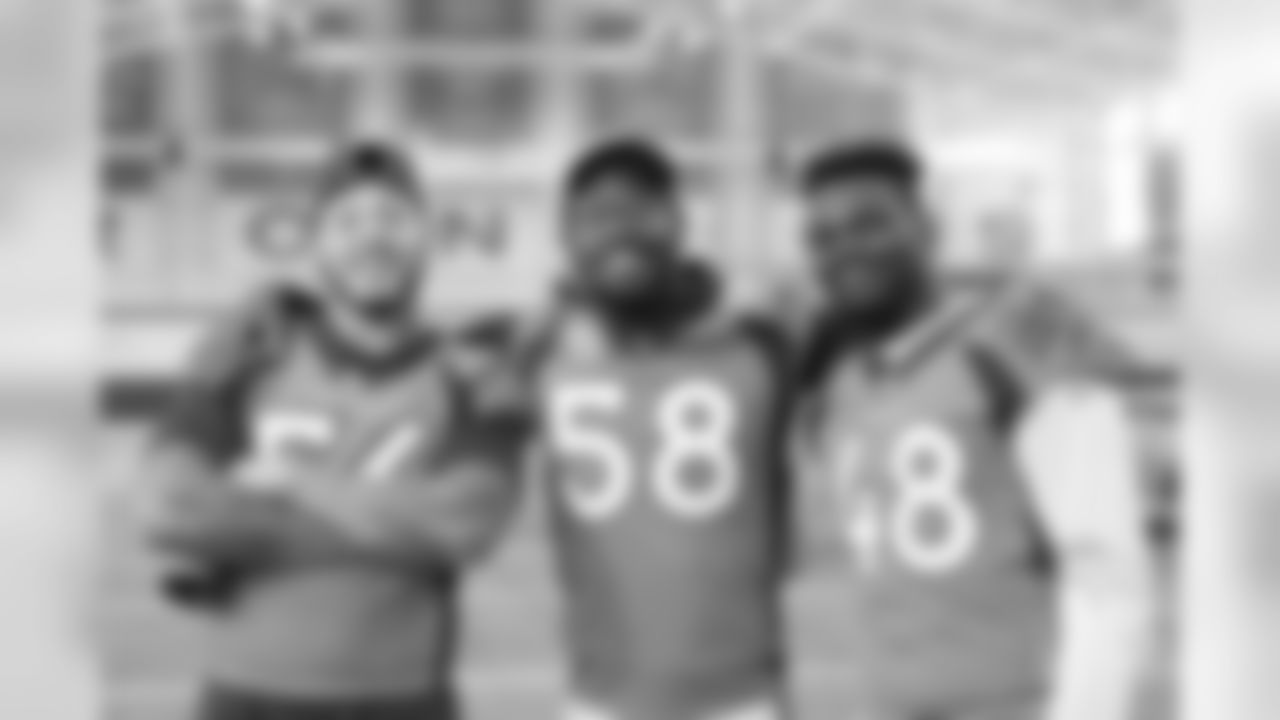 Shane Ray, Von Miller and Shaquil Barrett at team photo day at UCHealth Training Center on September 15, 2018.