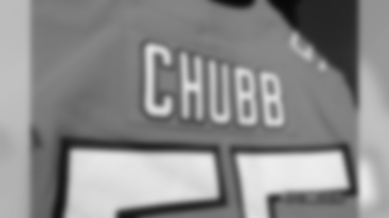 A close-up look at the Broncos' Color Rush jerseys during a photoshoot on November 20, 2018.