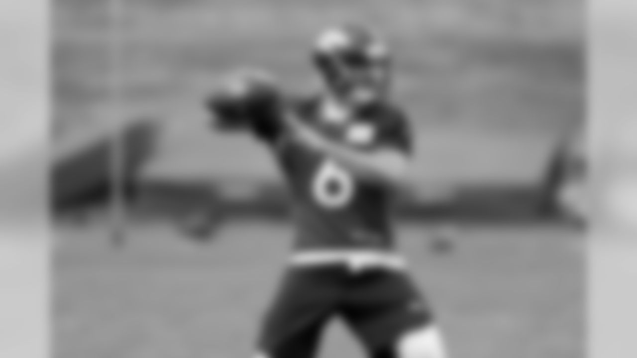 Quarterback Chad Kelly, an eligible non-rookie player, participates in rookie minicamp.