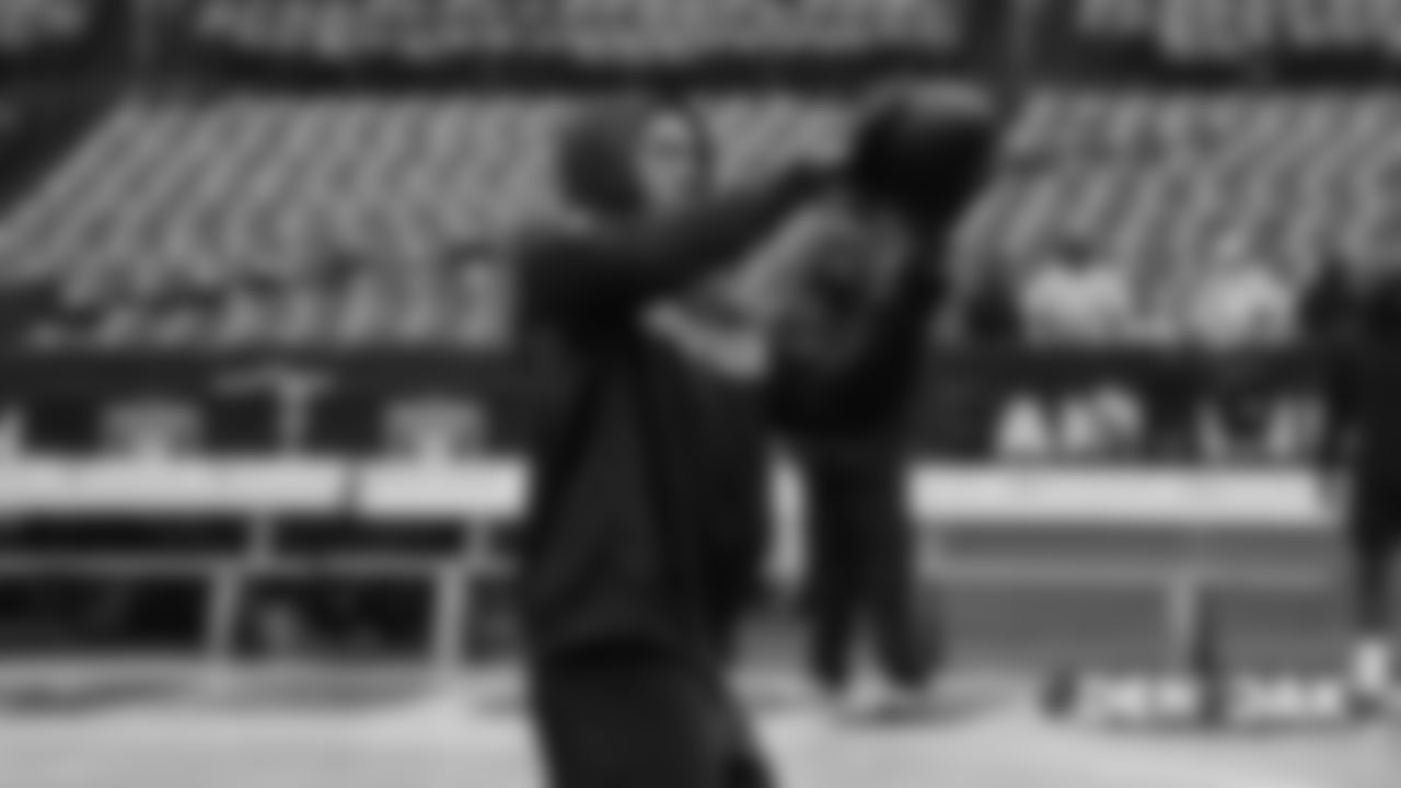 Tim Patrick warms up on the field pregame before the Broncos' Week 16 game against the Oakland Raiders on December 24, 2018.