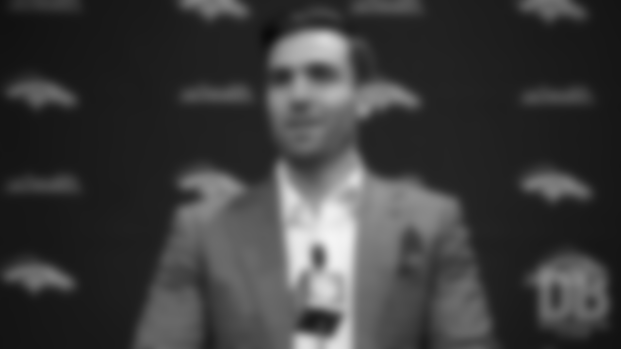 Joe Flacco speaks to the press during his first day as a Bronco at UCHealth Training Center following a trade to Denver on March 15, 2019.