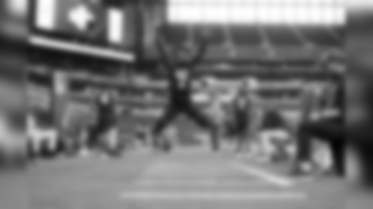 Boston College defensive back Isaac Yiadom participates in the Broad Jump at the 2018 NFL Scouting Combine on Monday, March 5, 2018, in Indianapolis. (AP Photo/Gregory Payan)