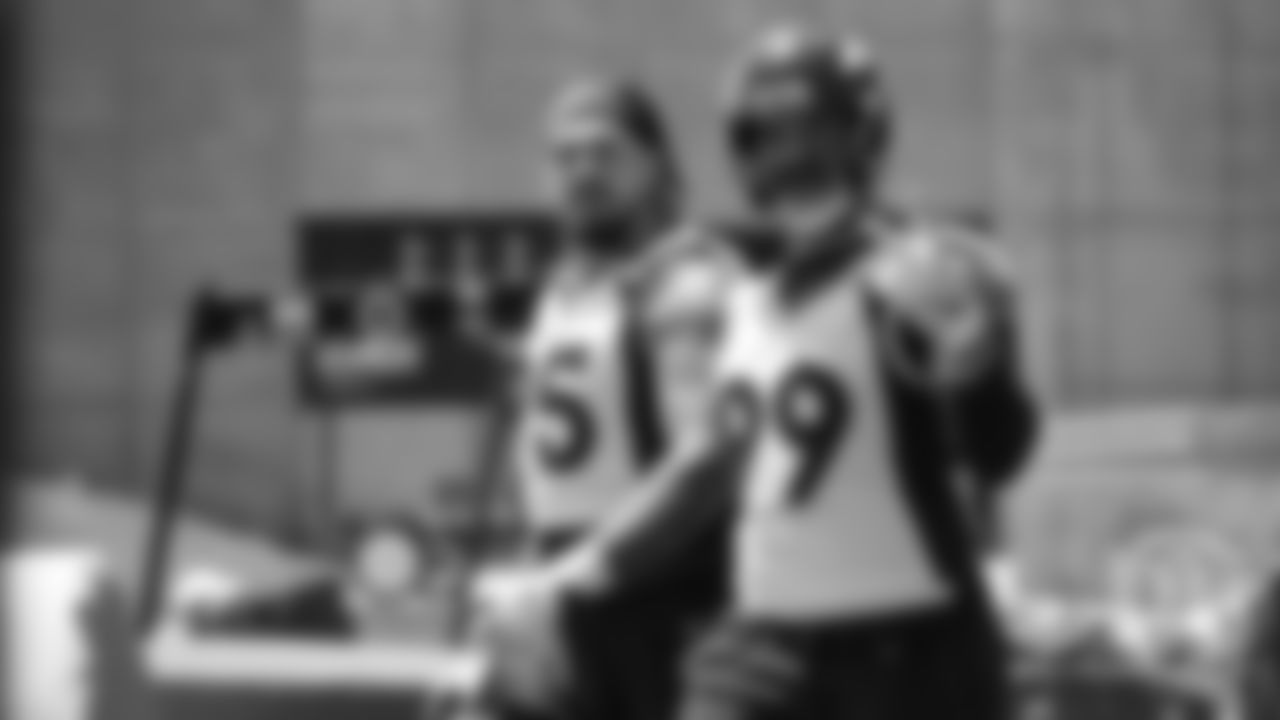 Derek Wolfe and Adam Gotsis during the Broncos' second mandatory minicamp practice on June 5, 2019.