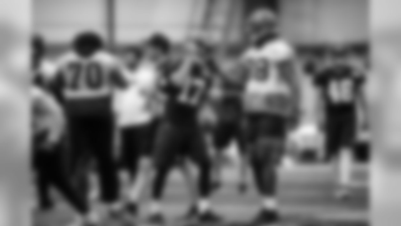 Kicker Greg Joseph (17) and Tight end Demetrius Harris (88) during the second day of minicamp on June 5, 2019.