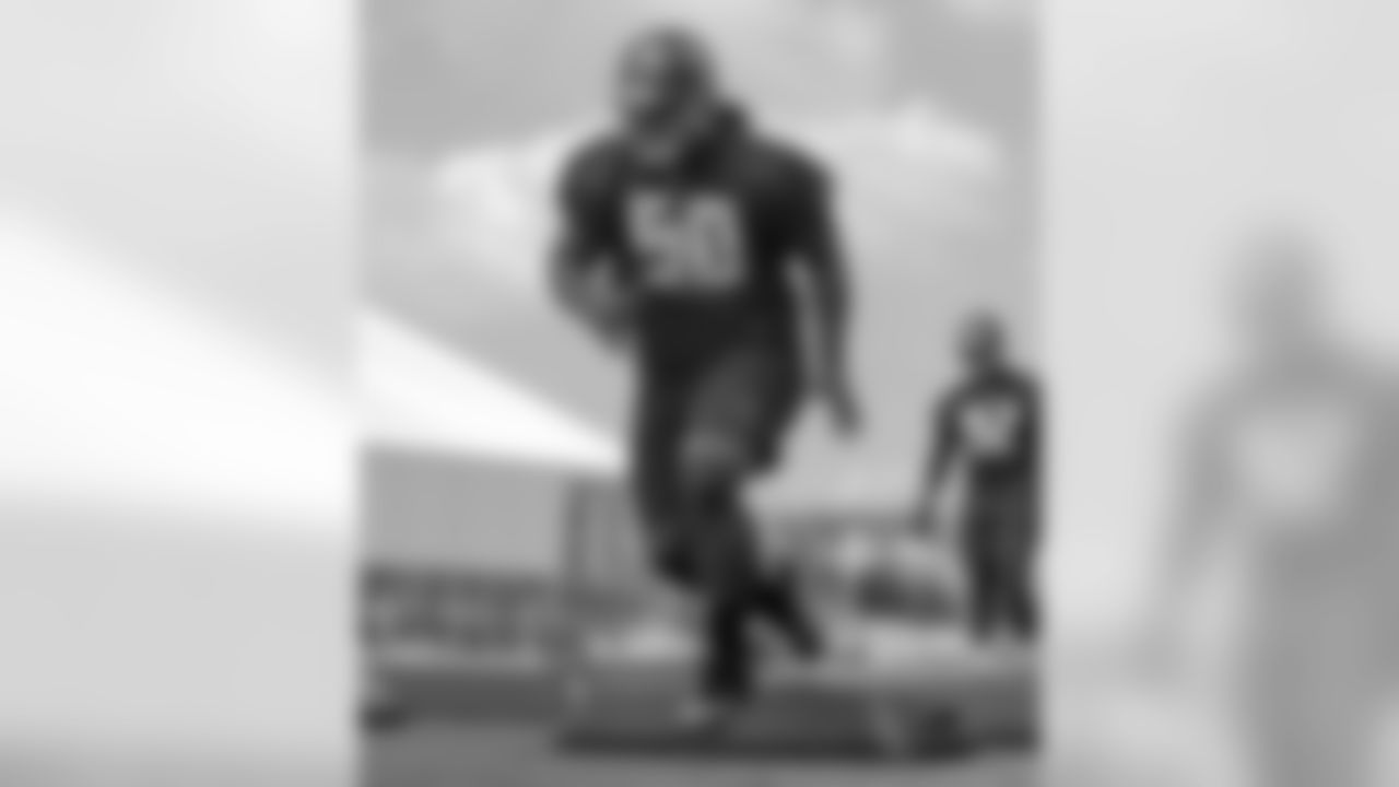 TAMPA, FLORIDA - MAY 24, 2018: Defensive Tackle Vita Vea #50 of the Tampa Bay Buccaneers during OTA practice at One Buccaneer Place. (Photo by Mike Carlson/Tampa Bay Buccaneers)