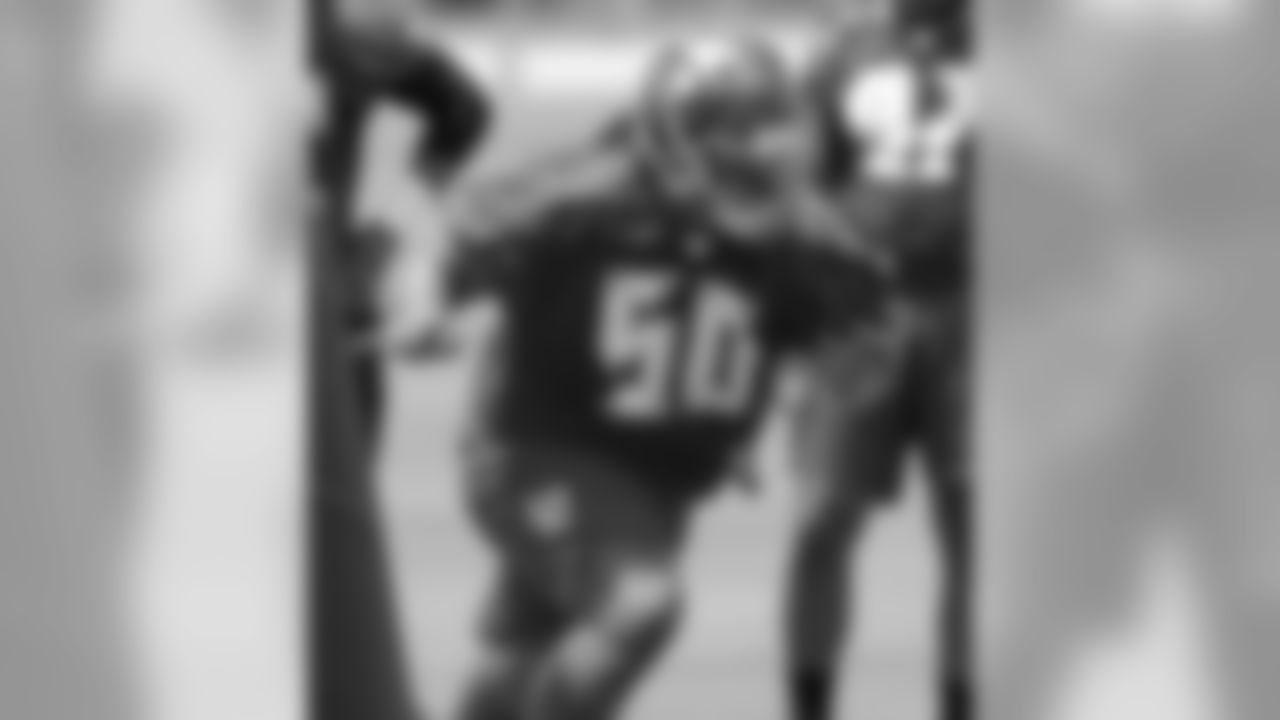 TAMPA, FLORIDA - MAY 24, 2018: Defensive Tackle Vita Vea #50 of the Tampa Bay Buccaneers during OTA practice at One Buccaneer Place. (Photo by Mike Carlson/Tampa Bay Buccaneers)