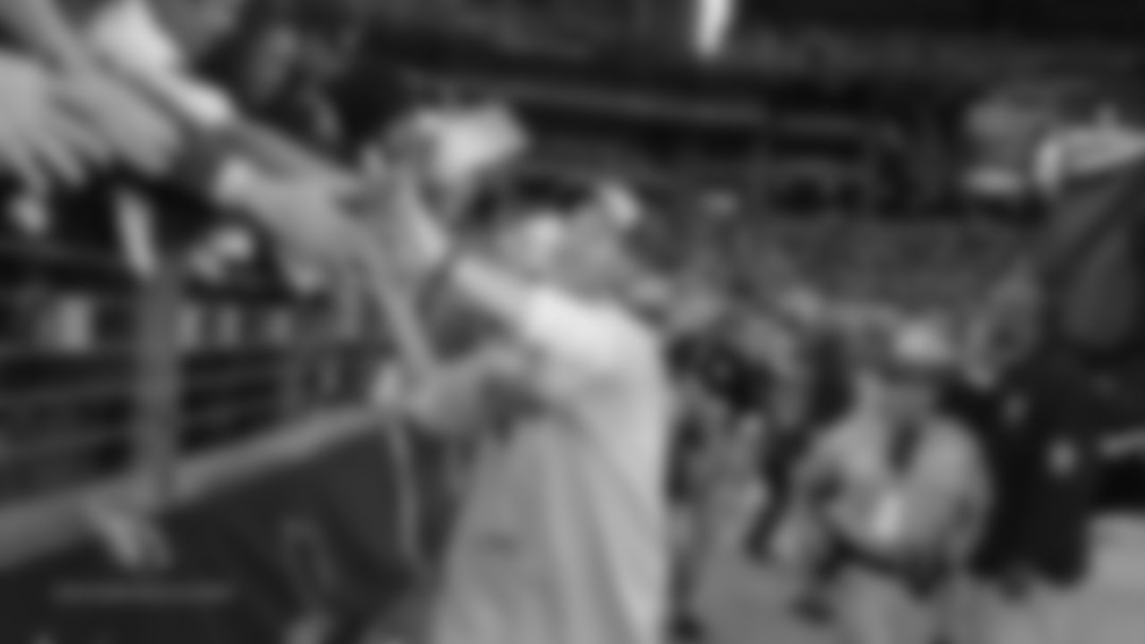 Coach Ken Whisenhunt walks the stadium slapping hands with fans after the Cardinals won the NFC Championship