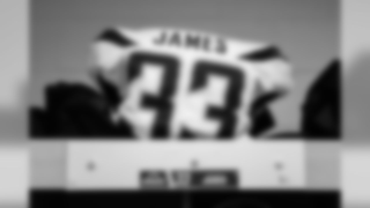 Derwin James' jersey is set in the locker room ahead of the Week 17 contest against the Denver Broncos.