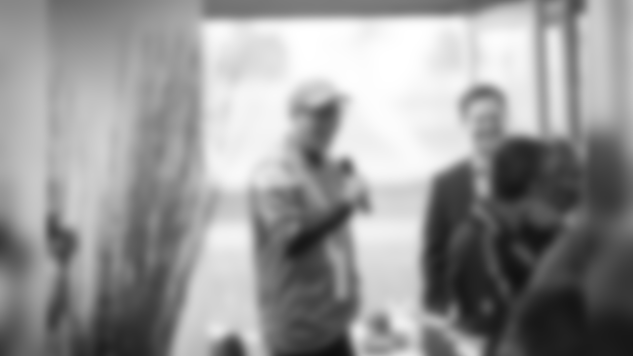 Stadium Club table owner, Jeff Lipton, asks Coach Lynn a question during Conversation with Coach at Dignity Health Sports Park on Thursday, April 11, 2019 in Carson, CA.