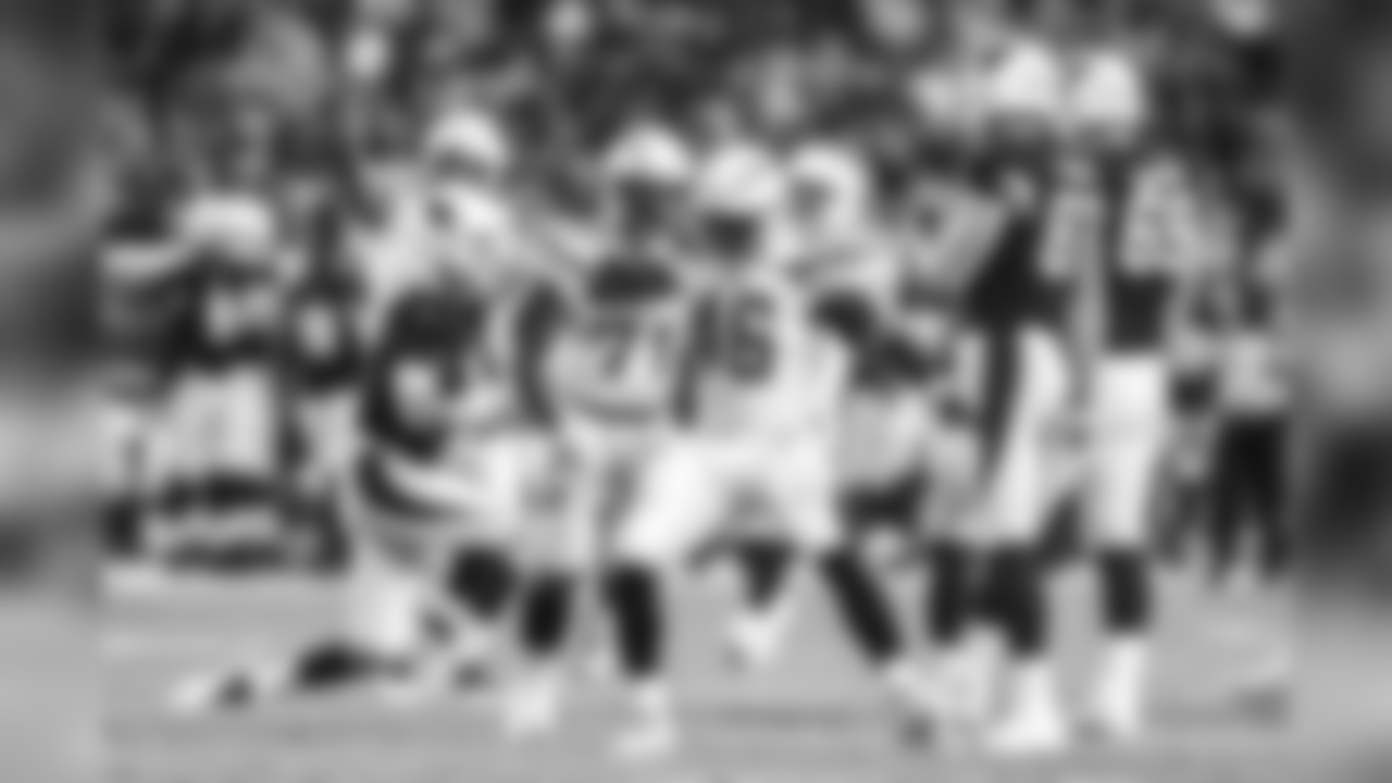 Chris Landrum celebrates his sack during the Chargers' first preseason game versus the Arizona Cardinals.