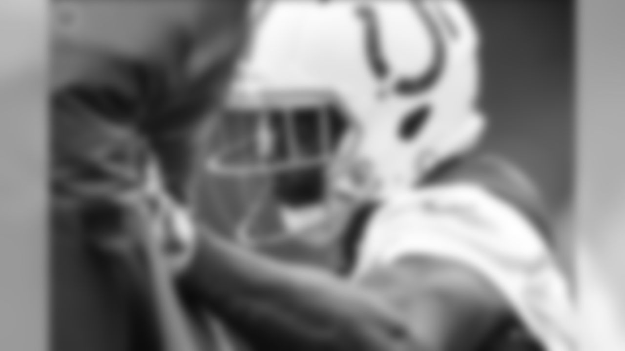 Colts offensive and defensive lineman battle in the trenches during OTAs.