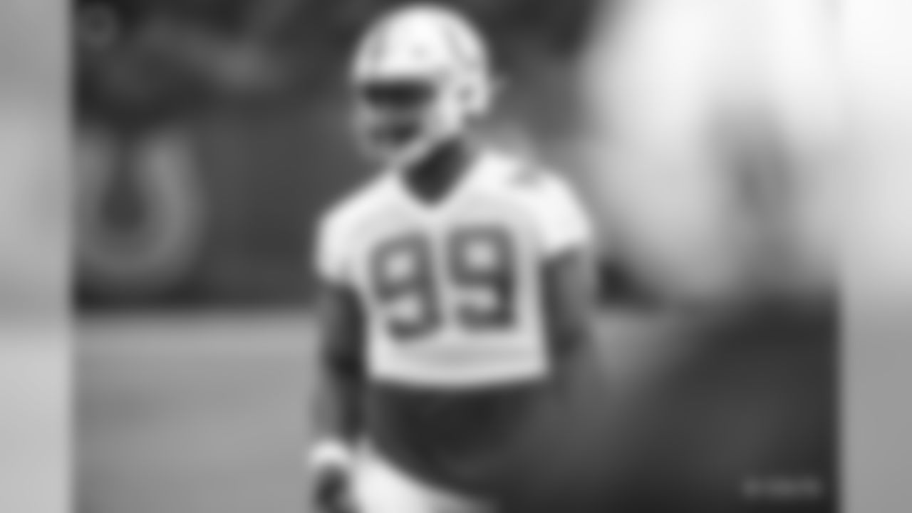 Colts offensive and defensive lineman battle in the trenches during OTAs.