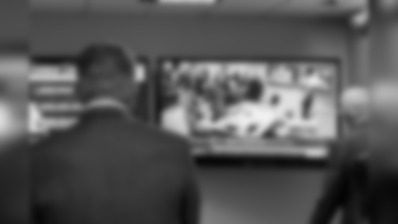 Falcons Owner and Chairman, Arthur Blank, and Falcons President and CEO, Rich McKay, watch as the pick is broadcast
