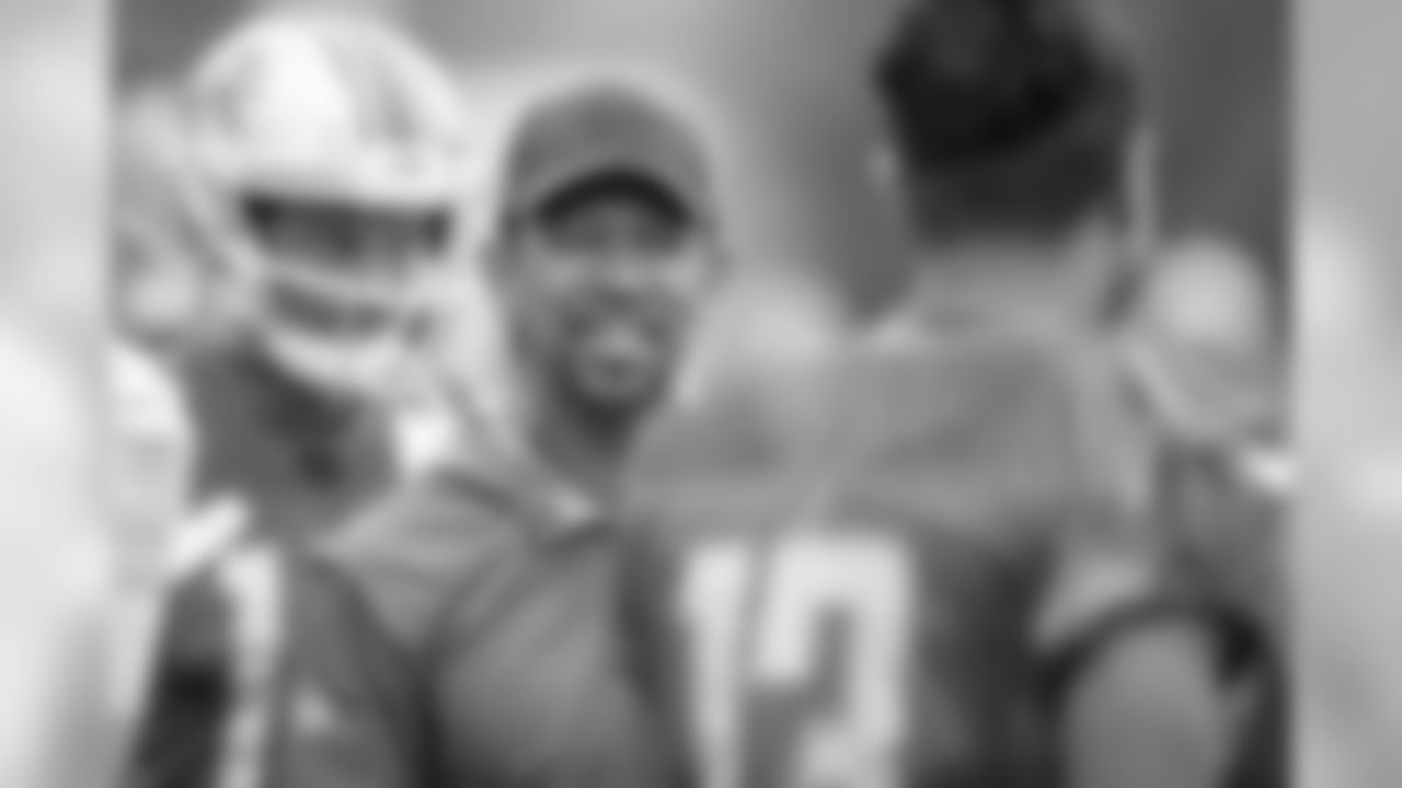 Detroit Lions wide receivers coach Robert Prince smiles during training camp practice on Thursday, Aug. 16, 2018 in Allen Park, Mich. (Detroit Lions via AP)