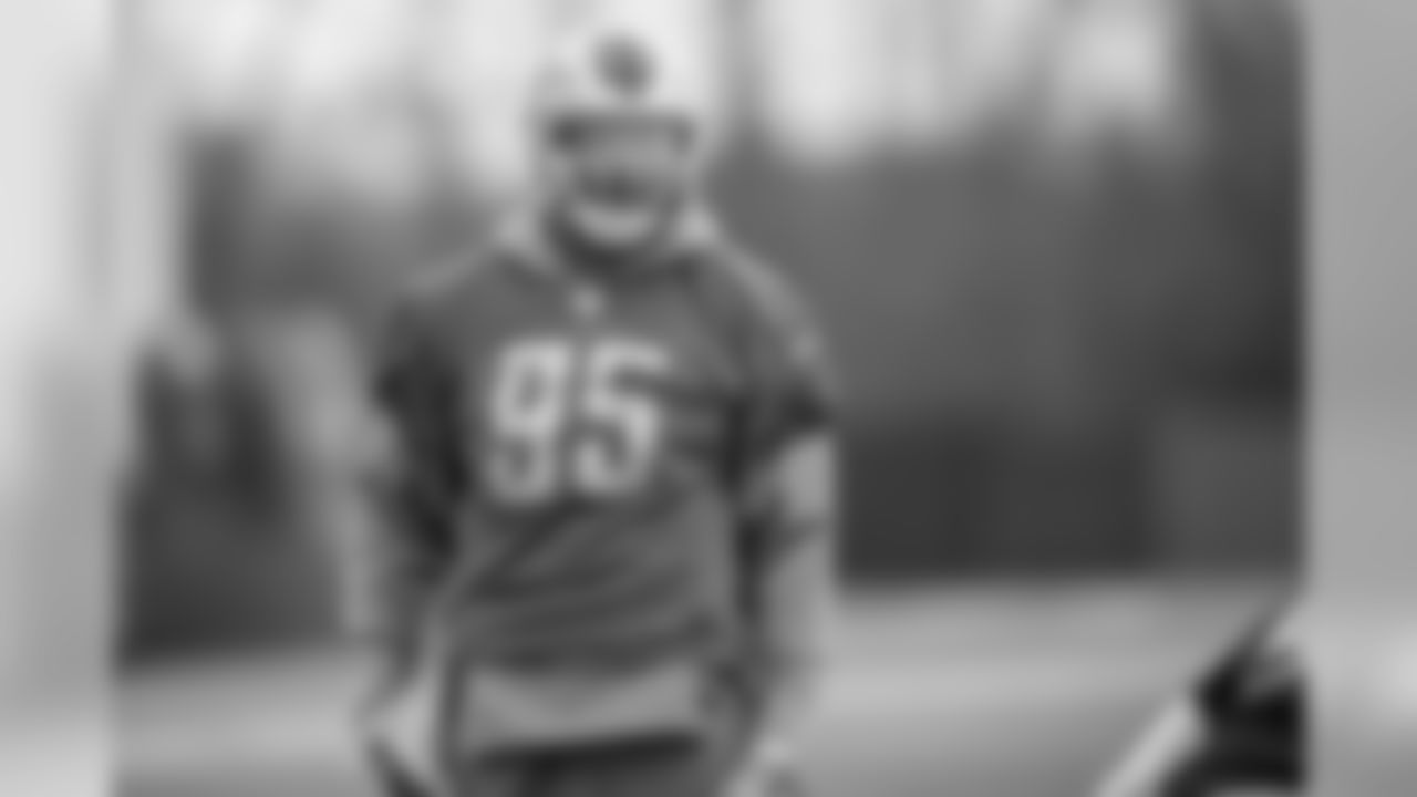 Detroit Lions defensive end Romeo Okwara (95) during practice at the Detroit Lions training facility on Thursday, Dec. 14, 2018 in Allen Park, Mich. (Detroit Lions via AP)