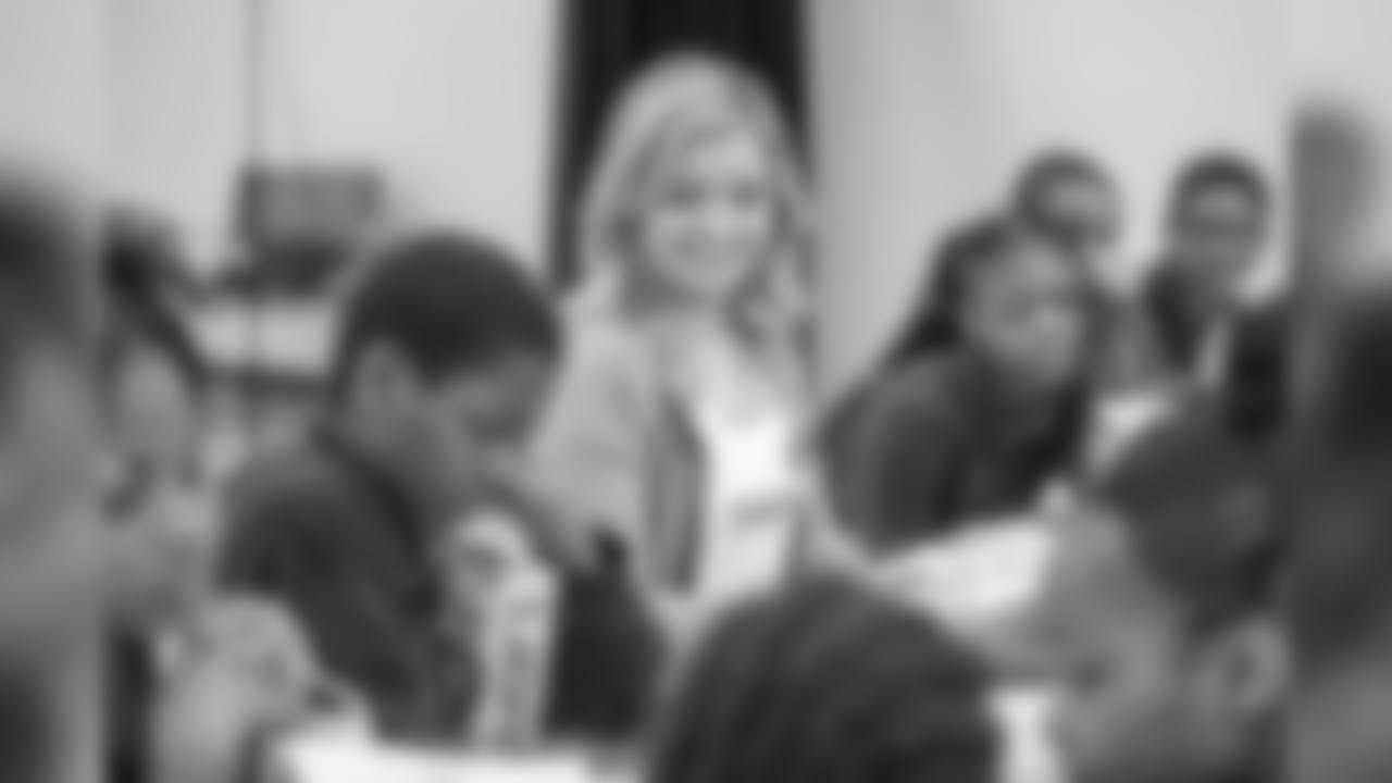 Detroit Lions Cheerleaders participate in a discussion with students with United Way for Southeastern Michigan at John R. King Academy on Wednesday, May 1, 2019 in Detroit.
