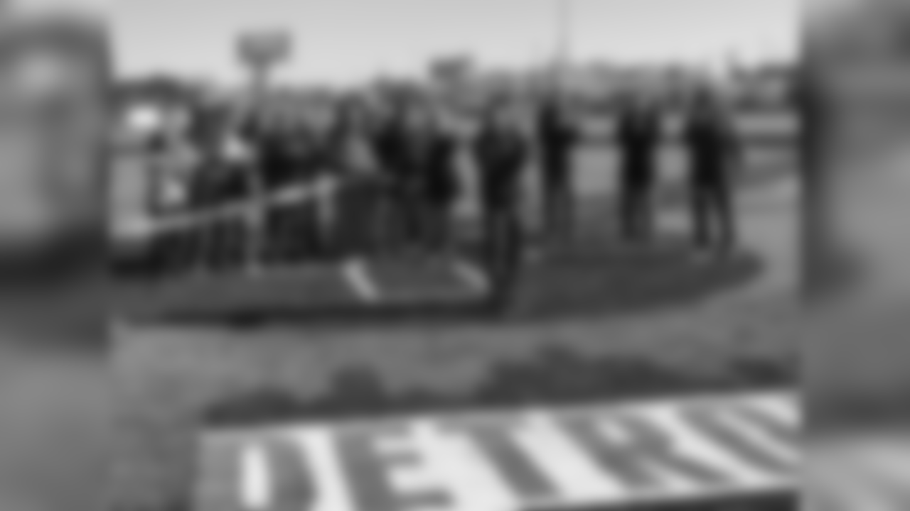 Detroit Lions Legends help dedicate the new Detroit PAL Stadium.
